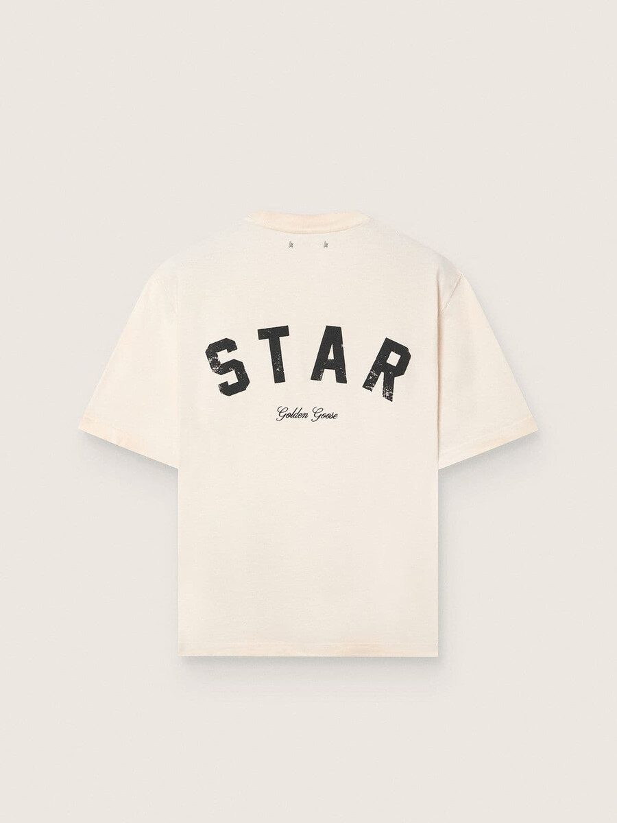 unisex bombažna majica z zvezdico v vintage beli barvi s črnim potiskom na hrbtu