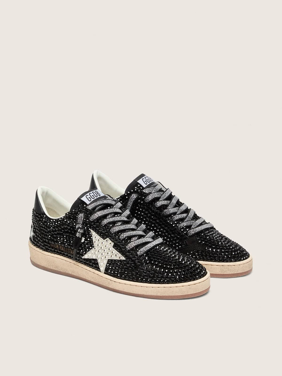 ball star iz črnega semiša z belo zvezdo in kristali swarovski