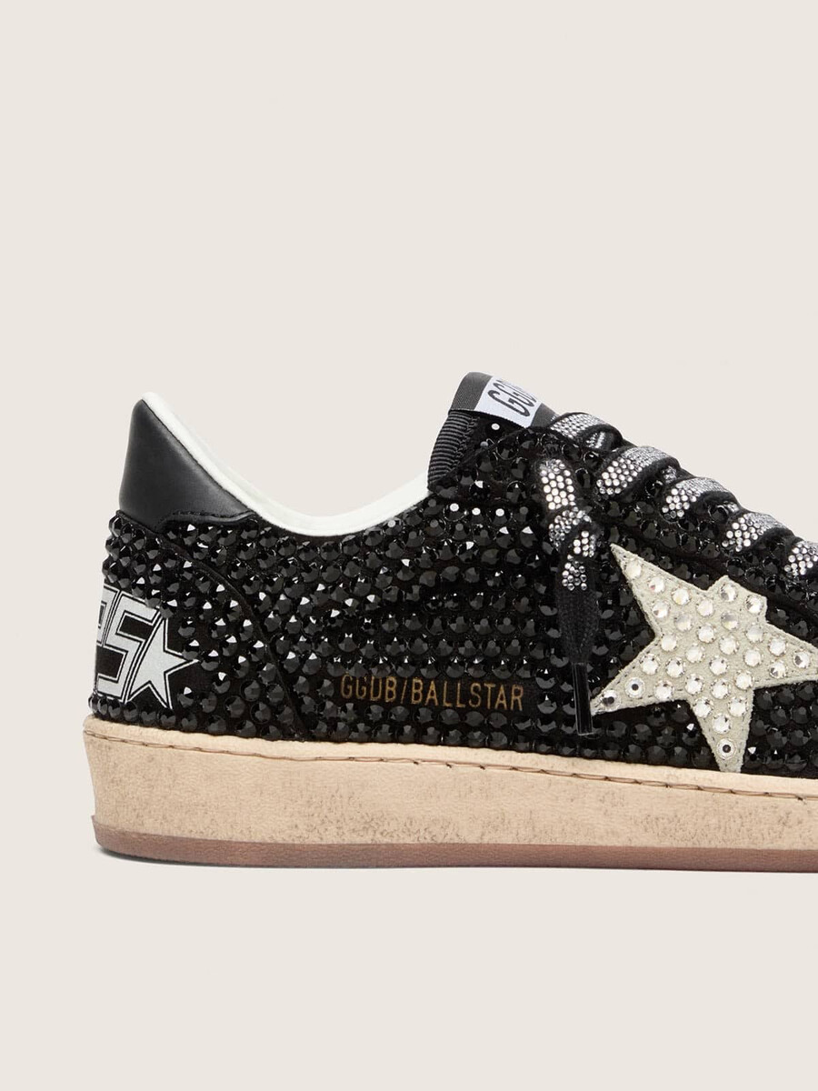 ball star iz črnega semiša z belo zvezdo in kristali swarovski