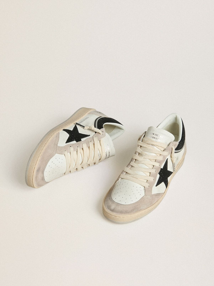 Ženski čevlji ball star ltd iz nape s črno kristalno zvezdo in bež semiš vložki