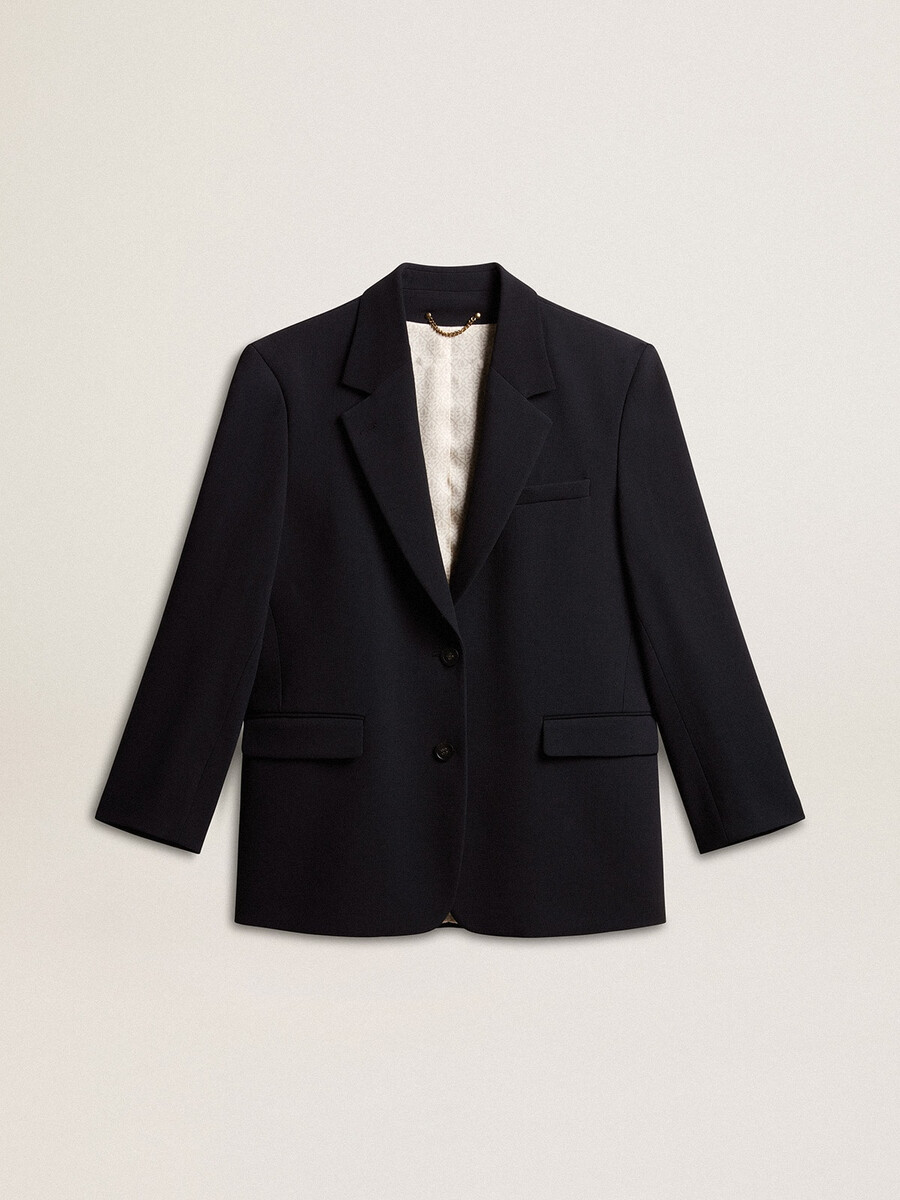 Ženski temno moder blazer iz mešanice volne