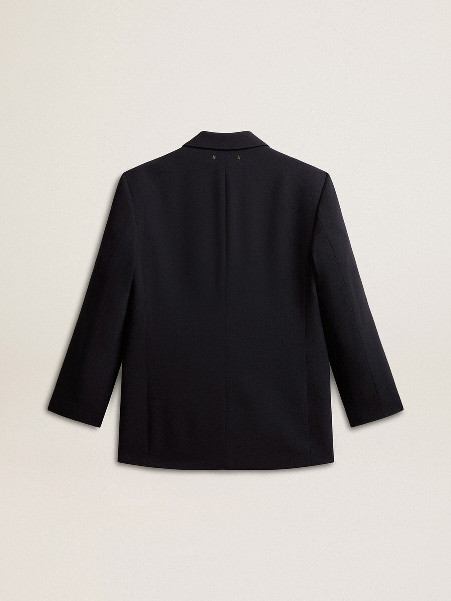 Ženski temno moder blazer iz mešanice volne
