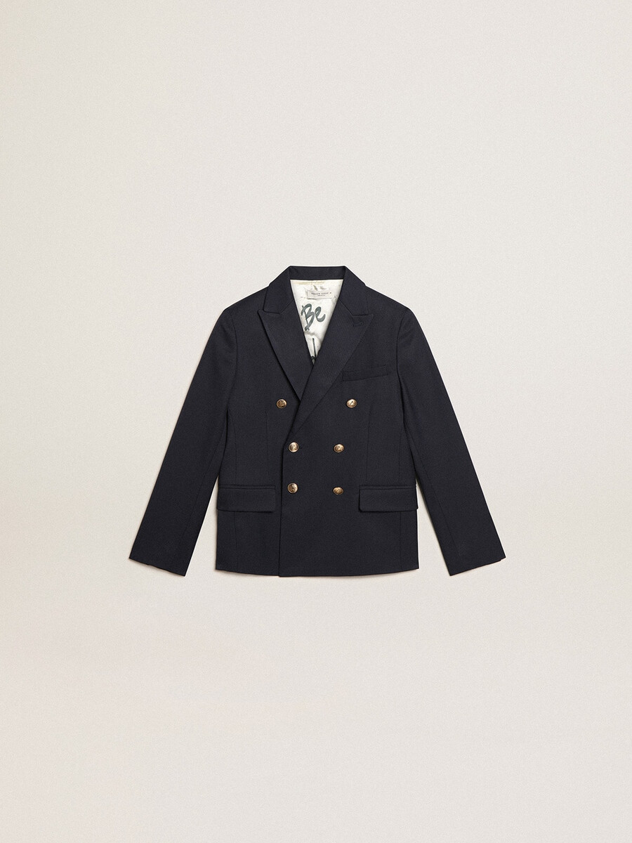 fantovski temno moder dvoredni blazer z gumbi