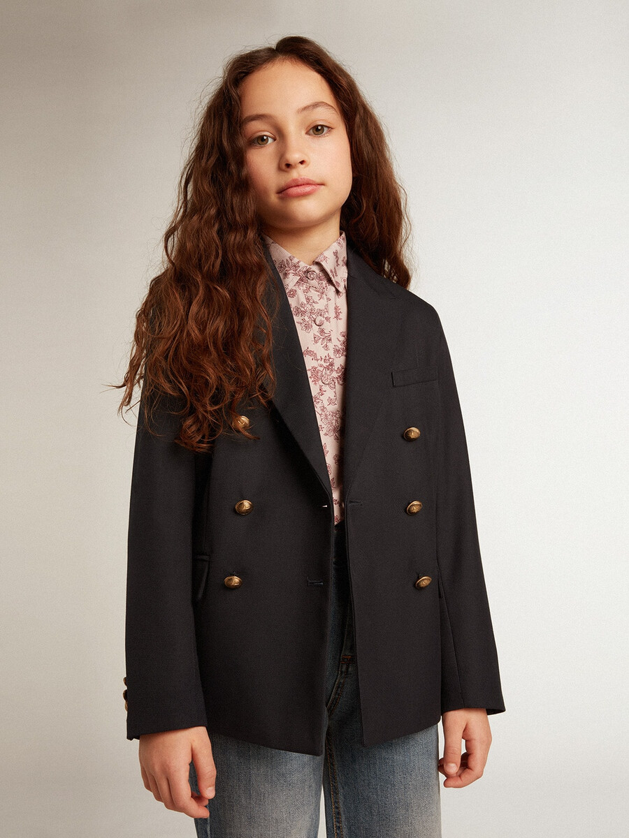fantovski temno moder dvoredni blazer z gumbi