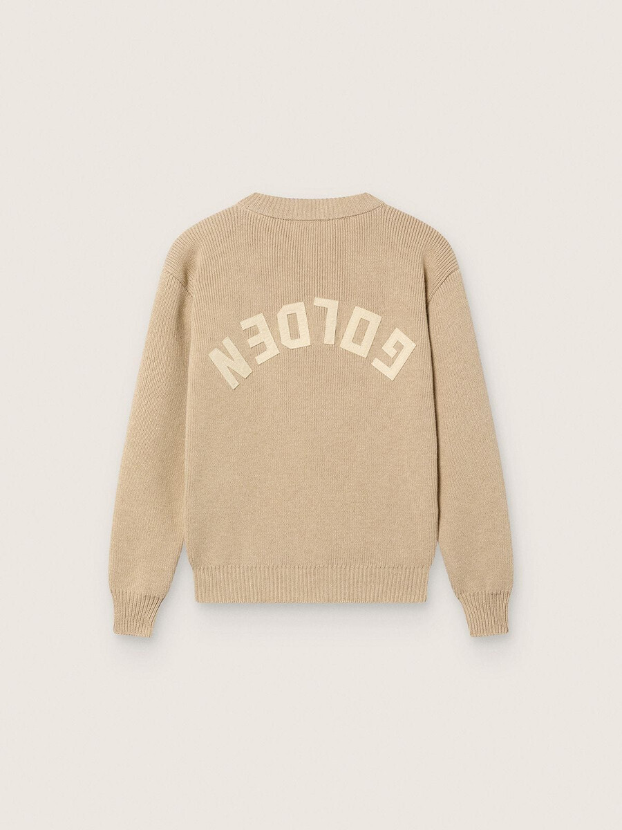 unisex zlato bež rebrast pulover za otroke z logotipom na hrbtu