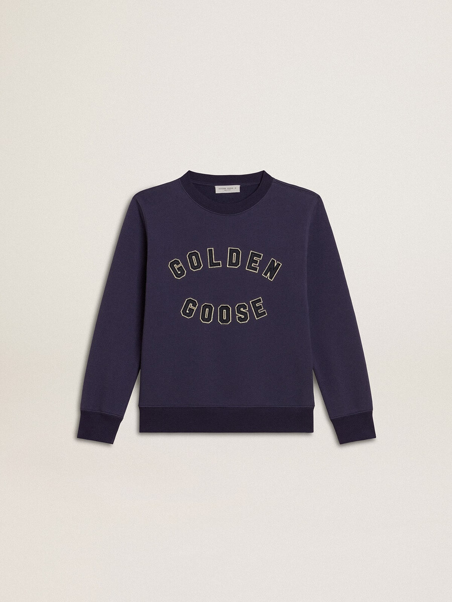 modro-vijolična jopa z napisom golden goose na sprednji strani