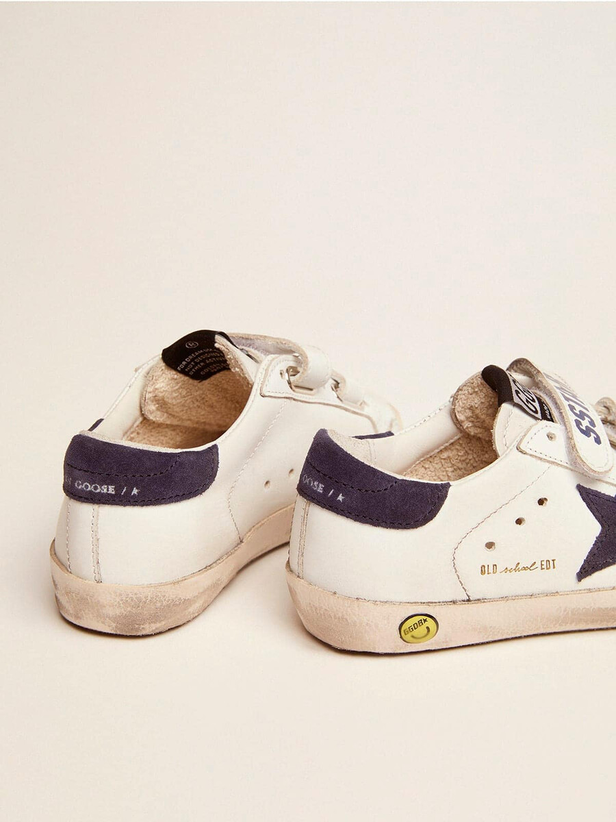 old school junior iz belega usnja z modro semiš zvezdico in jezičkom na peti