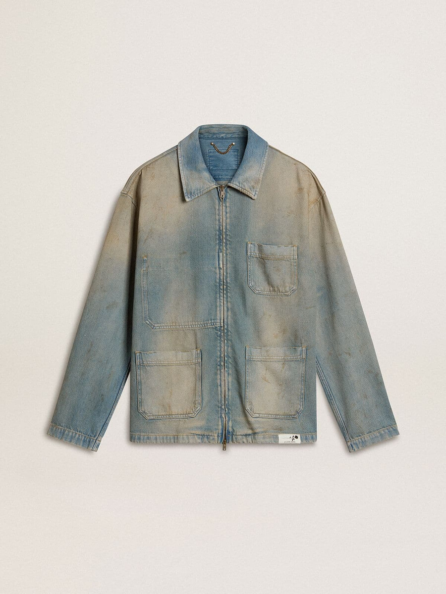 moška jeans jakna z učinkom obrabljenosti in zadrgo