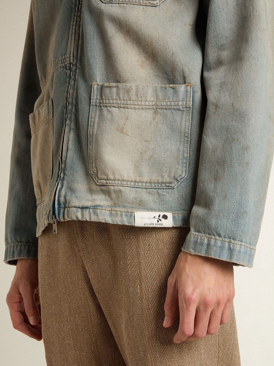 moška jeans jakna z učinkom obrabljenosti in zadrgo