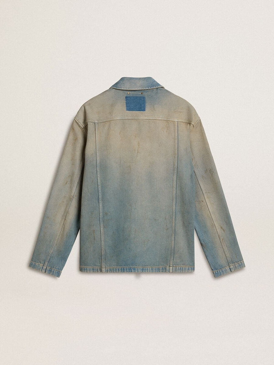 moška jeans jakna z učinkom obrabljenosti in zadrgo