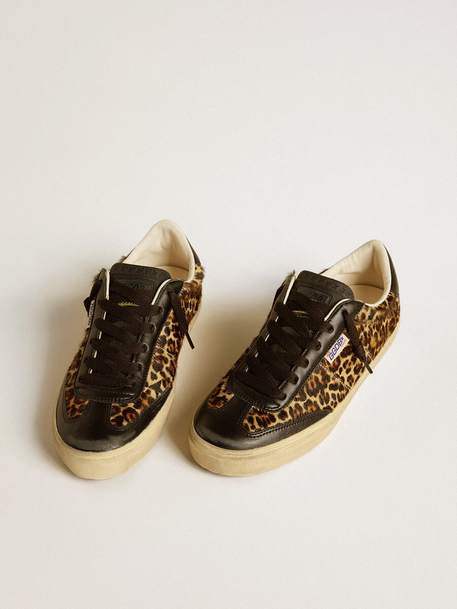 soul star iz leopardjega vzorca ponijeve kože s črnim jezičkom in vložki na peti iz napa usnja