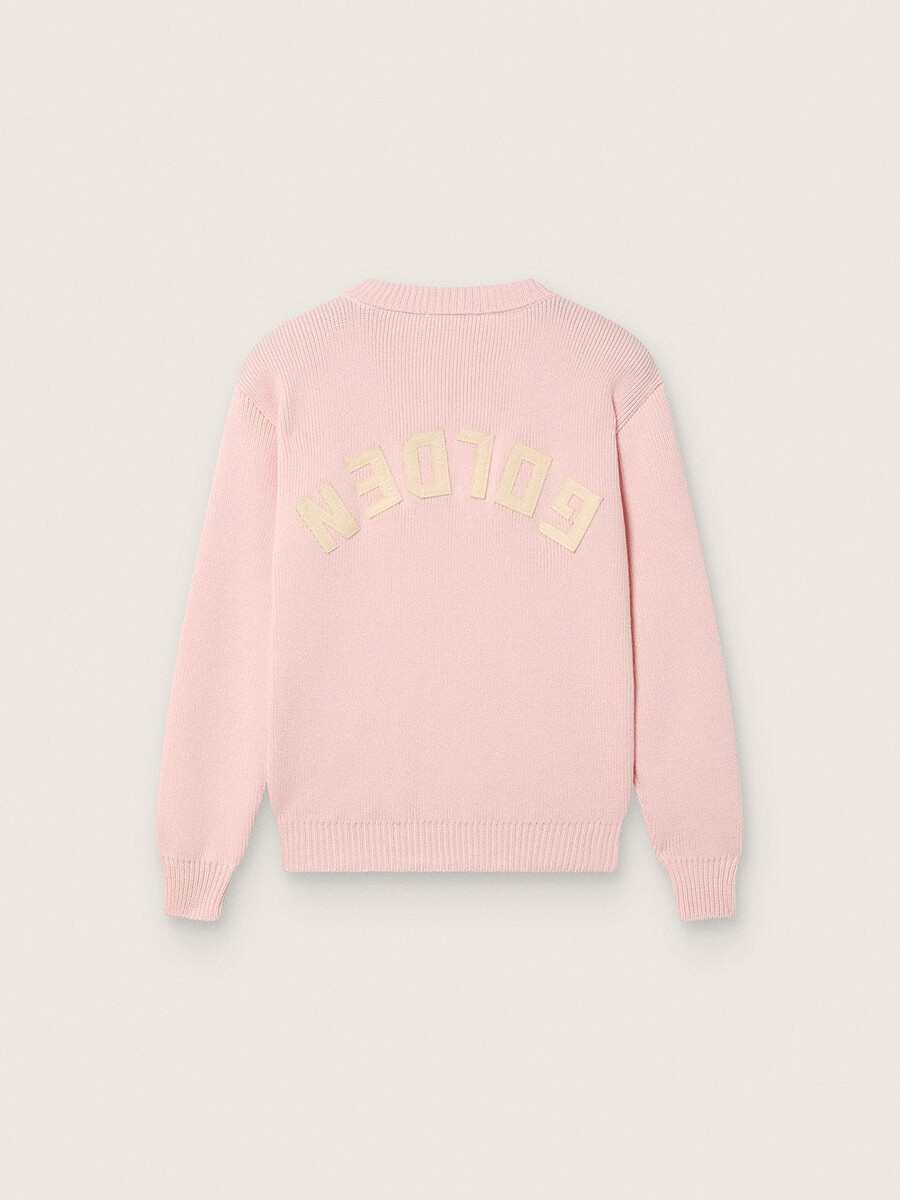 unisex roza rebrast zlat pulover za otroke z zlatim logotipom na hrbtu