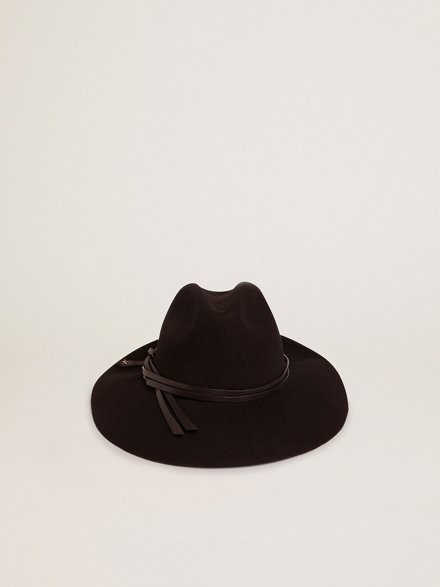 Ženski črni klobuk fedora s trakom