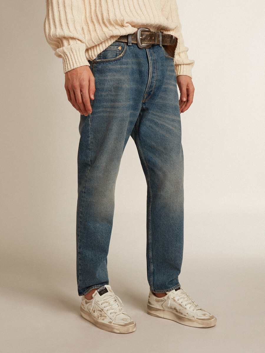 moške slim fit kavbojke srednjega pranja
