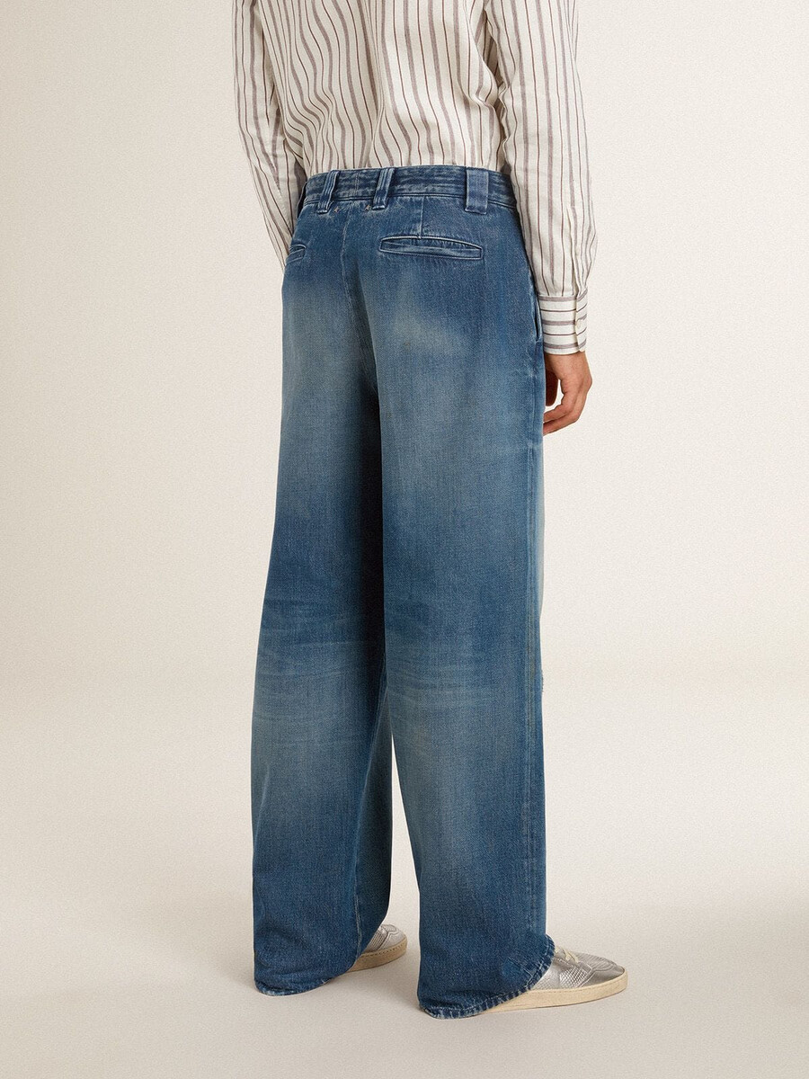 moške chino hlače iz džinsa z obrabljenimi detajli