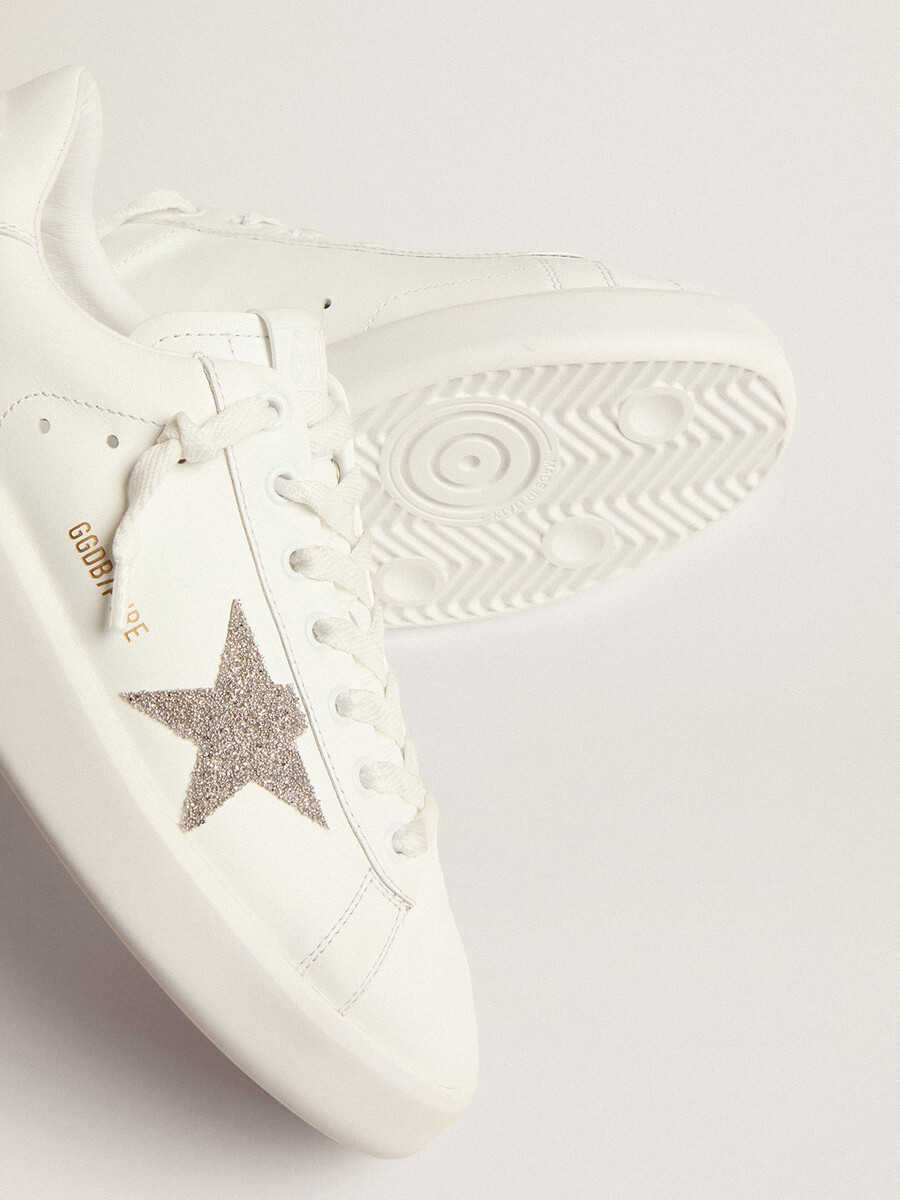 Ženska ura purestar iz belega usnja s srebrno zvezdo s kristali swarovski