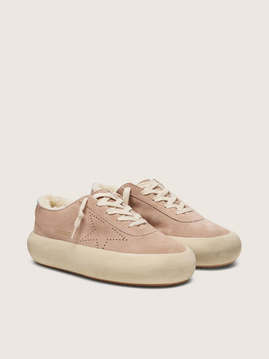 Ženske superge space-star iz semiša stare rose barve s podlogo iz ovčje kože