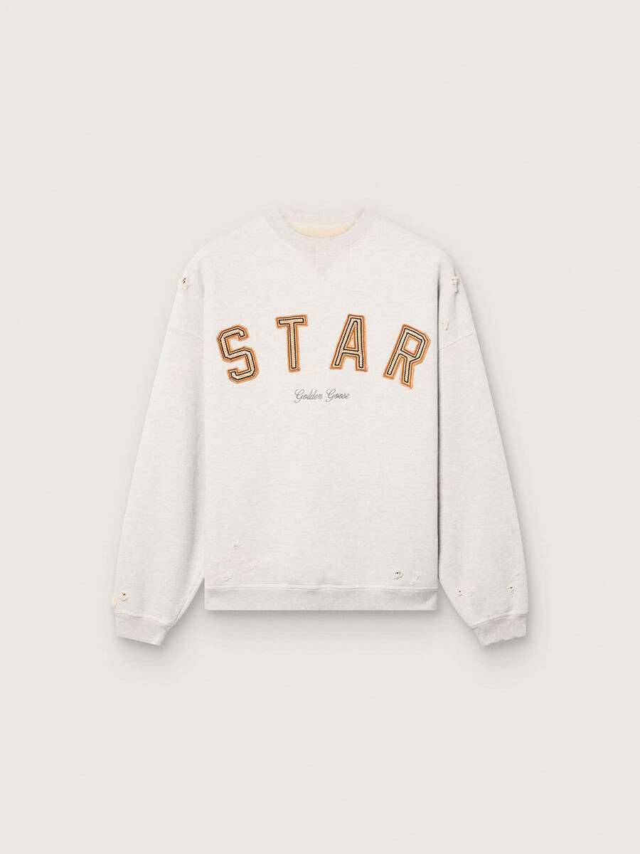 unisex pulover z motivom zvezde iz sivega melanž bombaža z vezenjem star