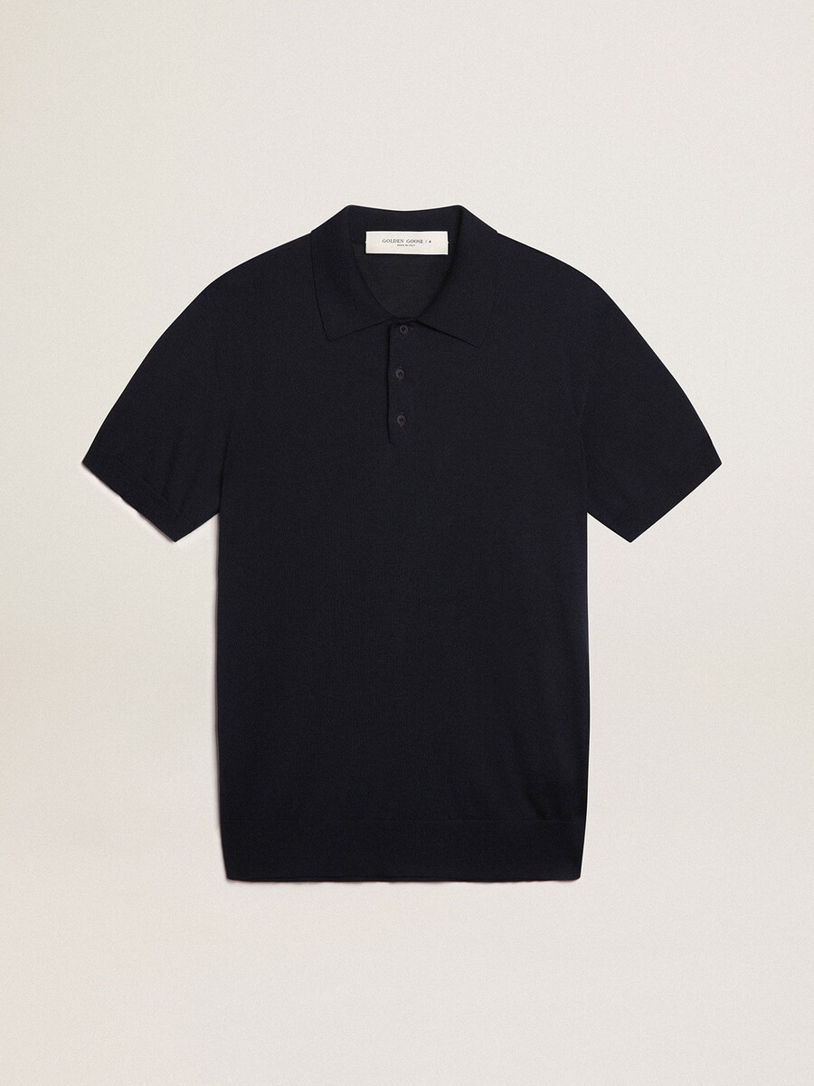 moška polo majica s kratkimi rokavi iz temno modre merino volne