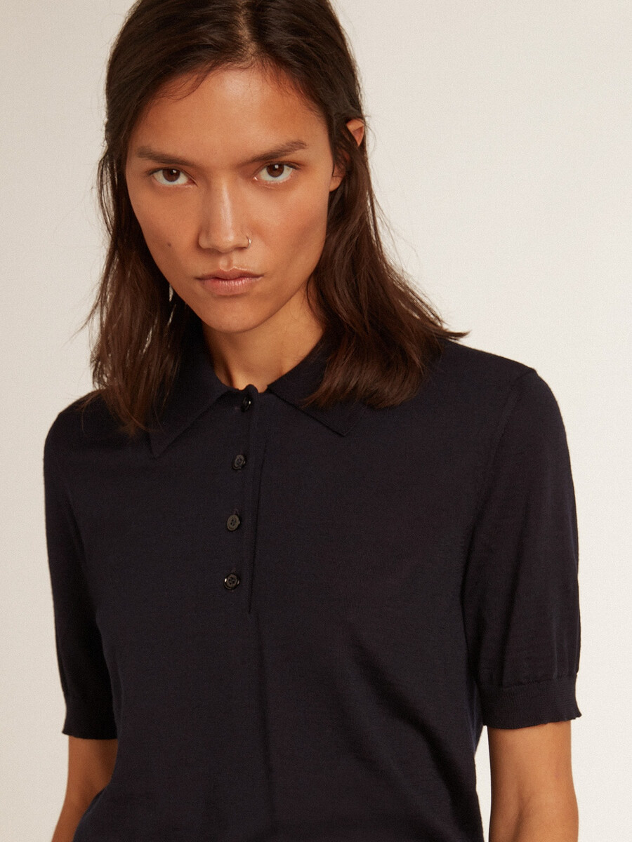 Ženska polo majica iz temno modre merino volne