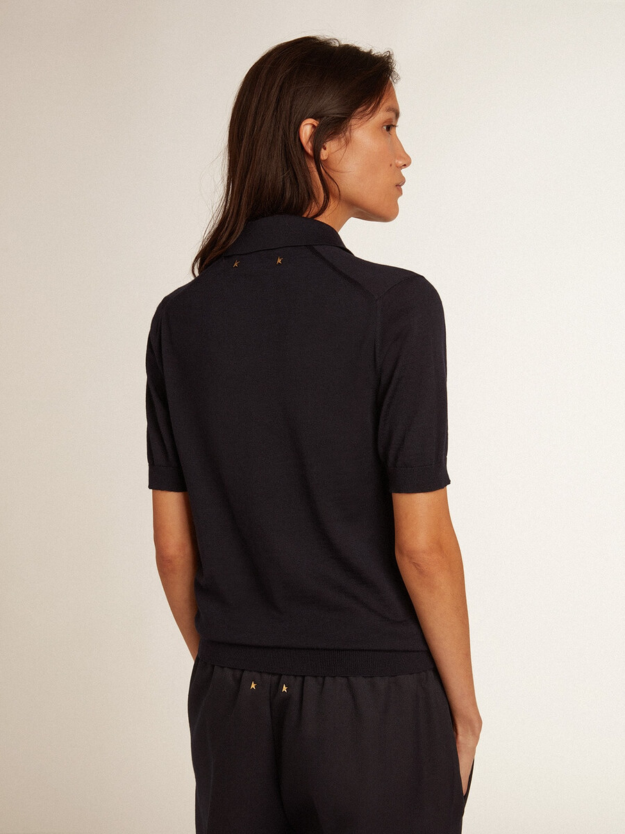 Ženska polo majica iz temno modre merino volne