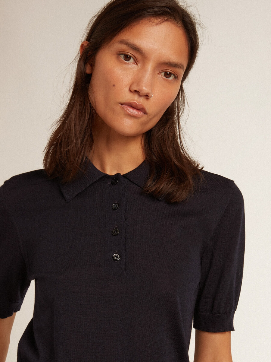 Ženska polo majica iz temno modre merino volne