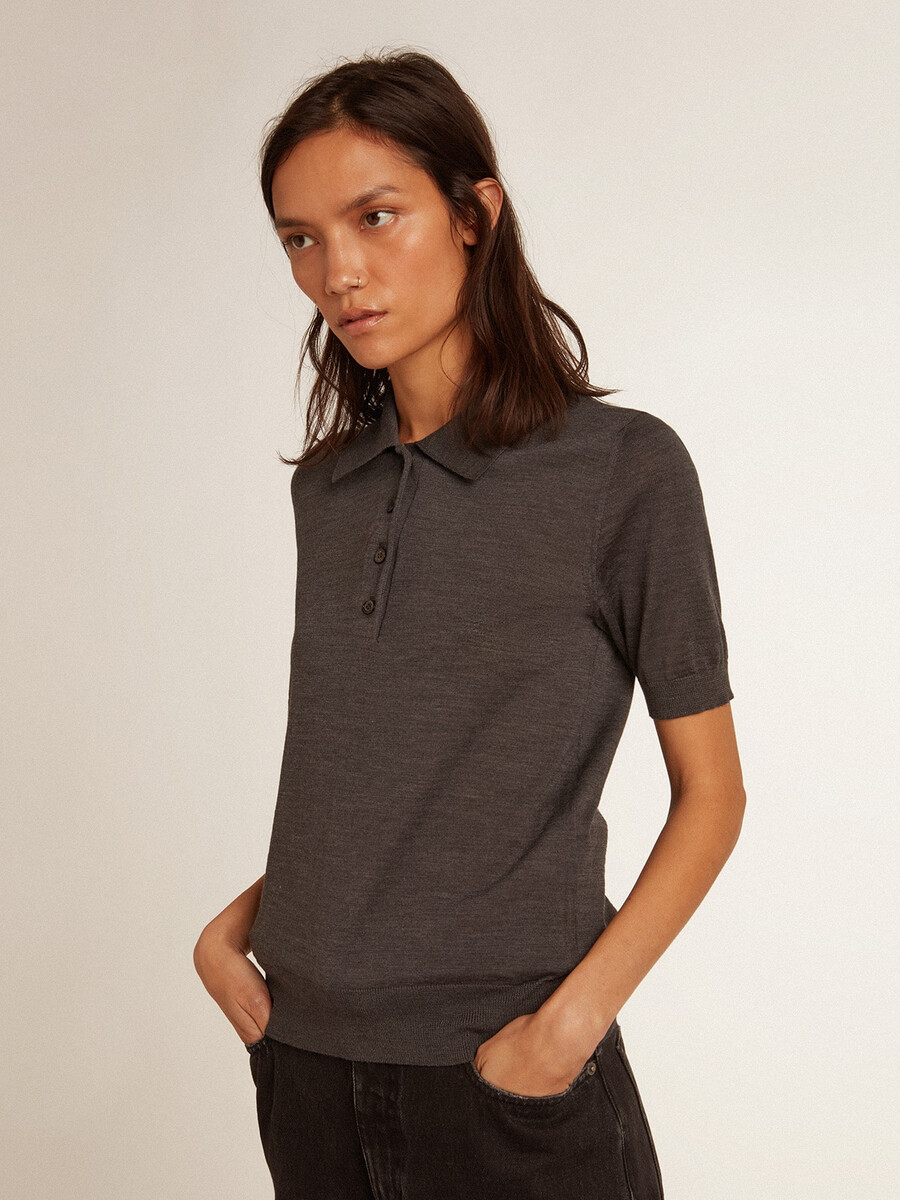 Ženska polo majica iz antracitne merino volne